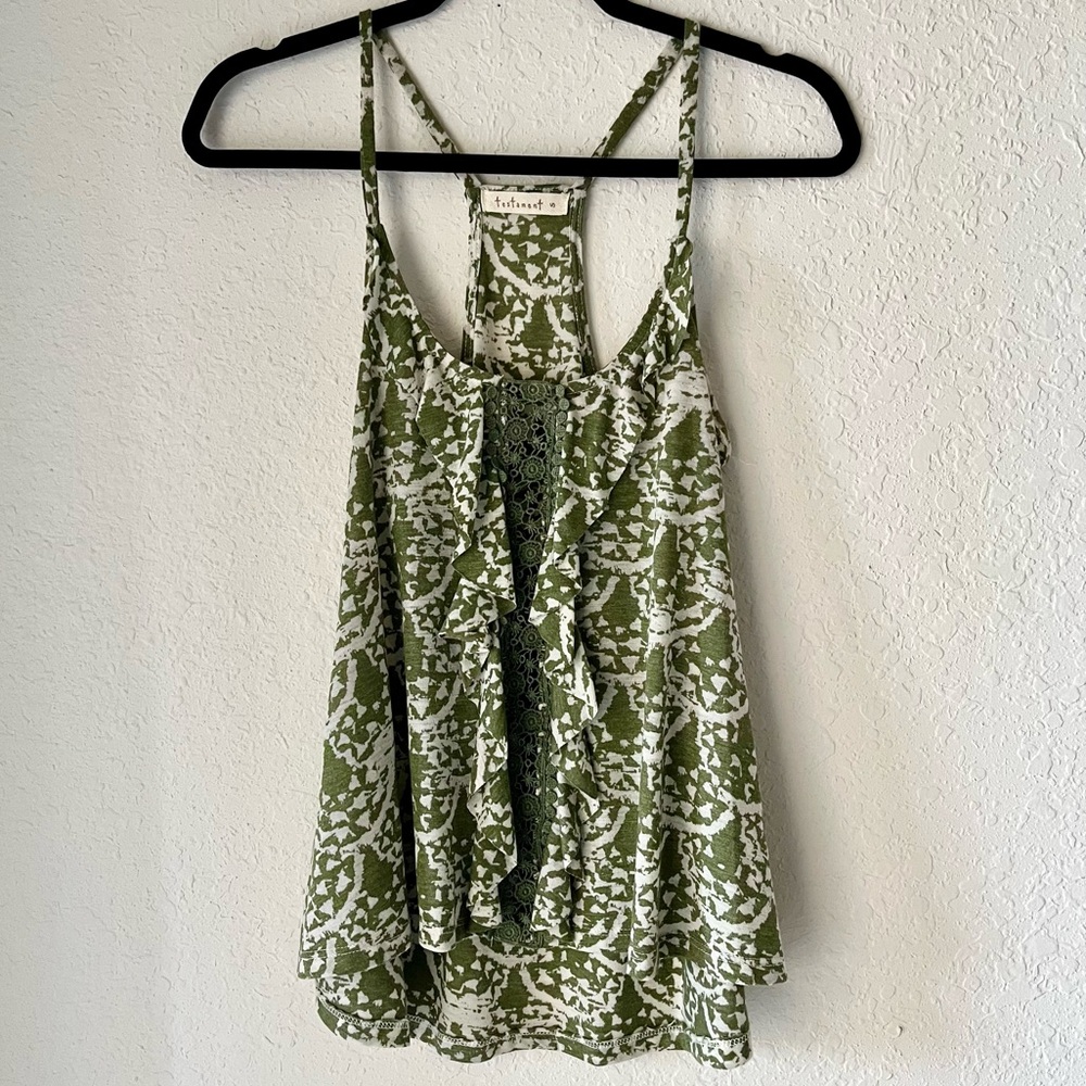 Testament for Anthropologie Ruffle Crochet Flowy Racerback Strappy Tank Top USA